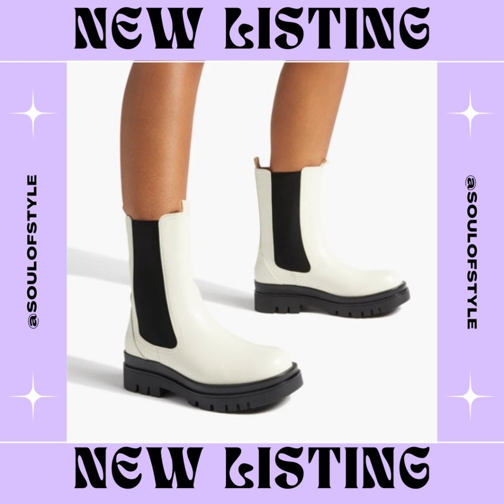 NWT White Platform Chunky Moto Chelsea Boot Size 6